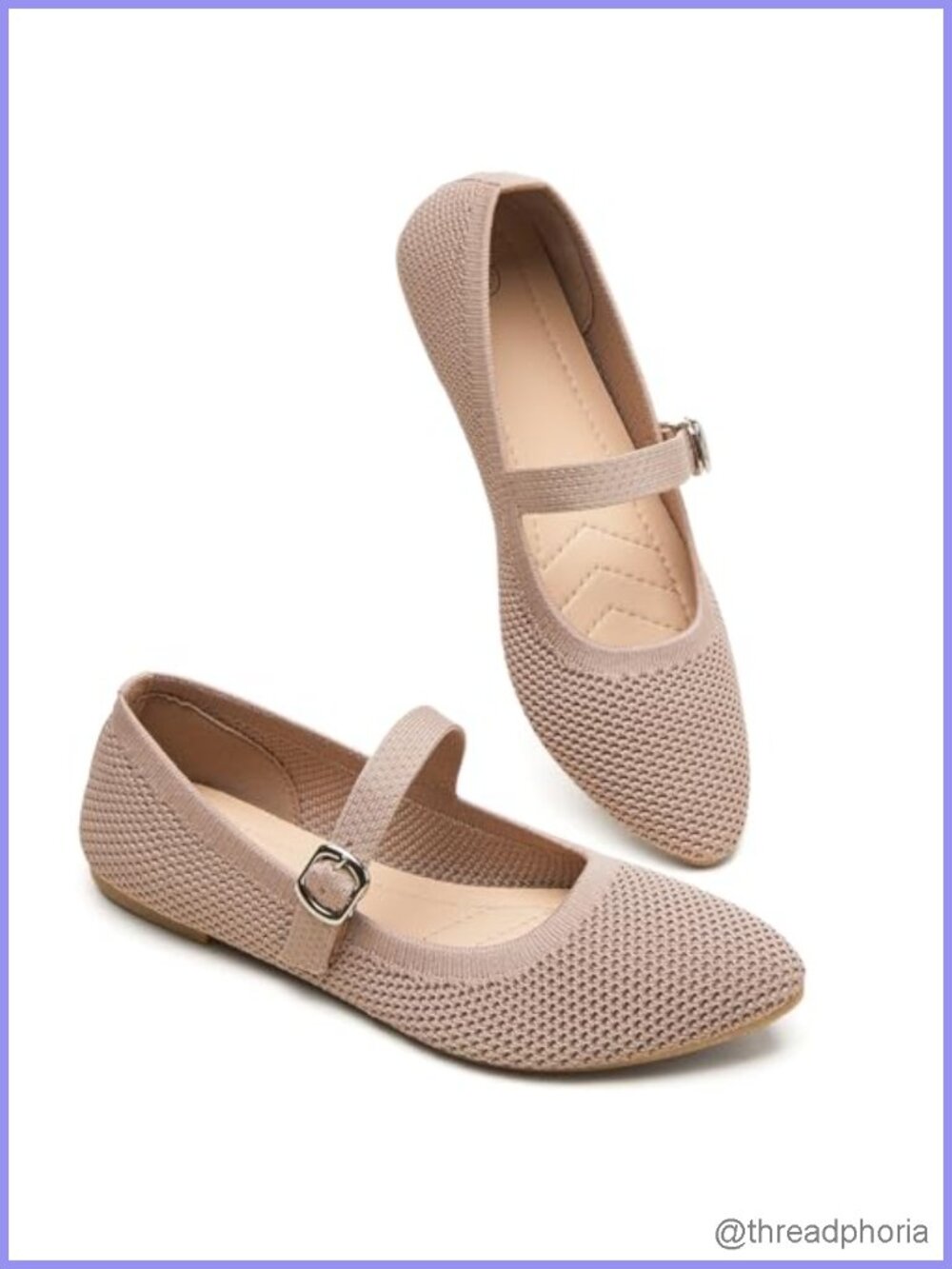 Women's Mary Jane Flats Buckle Strap Pointed Toe Dress Shoes Knit